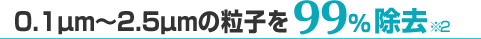 0.1μm～2.5μmの粒子を99%除去