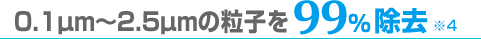 0.1μm～2.5μmの粒子を99%除去