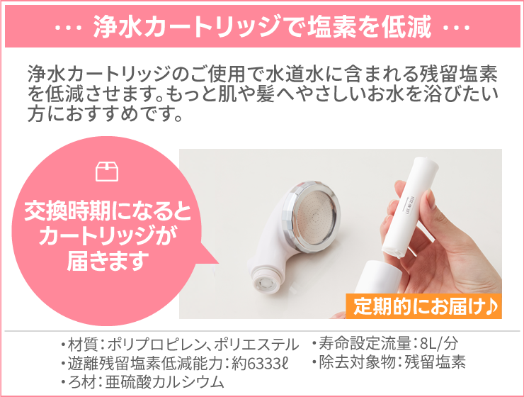 浄水カートリッジで塩素を低減・交換時期になるとカートリッジが届きます！