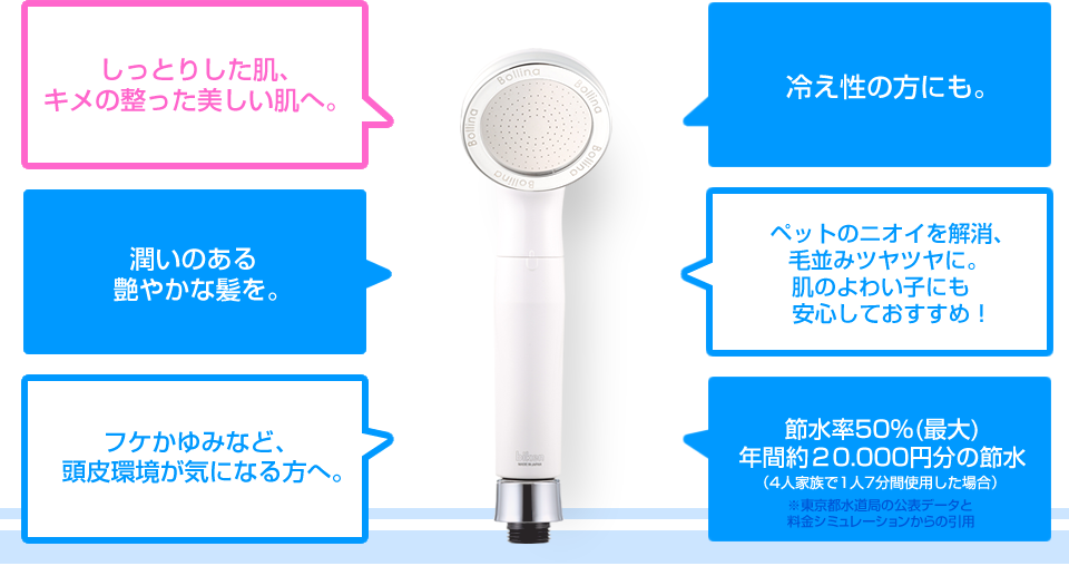 「しっとりした肌」「潤いのある艶やかな髪を。」「フケかゆみなど、頭皮環境が気になる方へ。」