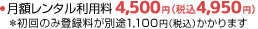 月額レンタル利用料・初回登録手数料