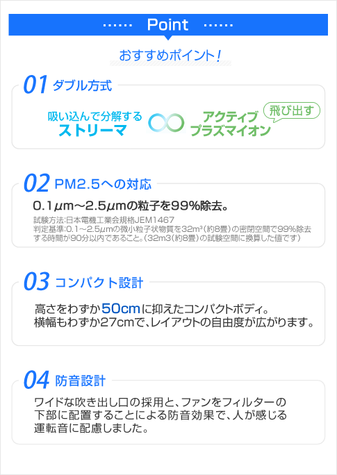 ダイキン「光速ストリーマ」搭載・アクティブプラズマイオン・ダブル方式、PM2.5対応、花粉運転機能、静音設計、有効畳数25畳、節電・節約